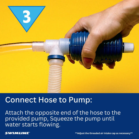 Person connecting hose to Automatic Water Siphon Pool Pump For Above Ground Covers And Hot Tubs Non Electric Drain Hose Winterizing Kit