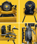 Built Tough Electric Pipe Threader Machine Half To Four Inch Range Featuring 4 Point 9 Inch Chuck close-up view with die sets and controls