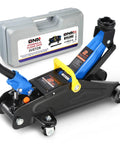 Low Profile Hydraulic Trolley Floor Jack 2 Ton Capacity 4000 Lbs With Lift Range From 5.1 To 13 Inches in blue with carry case