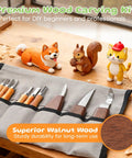 Wood Carving Kit With 29 Piece Tools Whittling Set For Beginners DIY Hobbyists Grab And Go Gray Carrying Bag on table