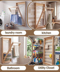 Wall Mounted Foldable Drying Rack With Sturdy Wood Rod, Space Saving Laundry Clothes Hanger For Bathroom Or Mudroom used in various rooms