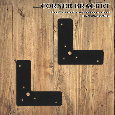 Stainless Steel Corner Brackets 4 Pack L Shaped Built Tough 100x100mm 2mm Thick Wear Resistant Black Shelf Braces on wood surface