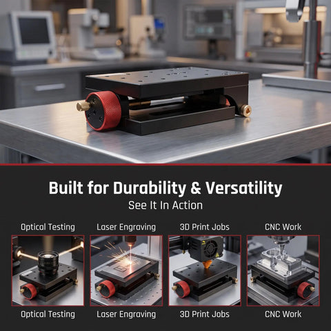 Heavy Duty Manual Pivot Angle Platform With Zero To Ninety Degree Smooth Tilt Base Locked Tight Anodized Aluminum Build, positioned on a workshop table.