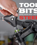 Hand using 13 In 1 Y Wrench Bicycle Multi Tool With Interchangeable Allen Hex Torx Flat Head And Phillips Bits on a bike handle