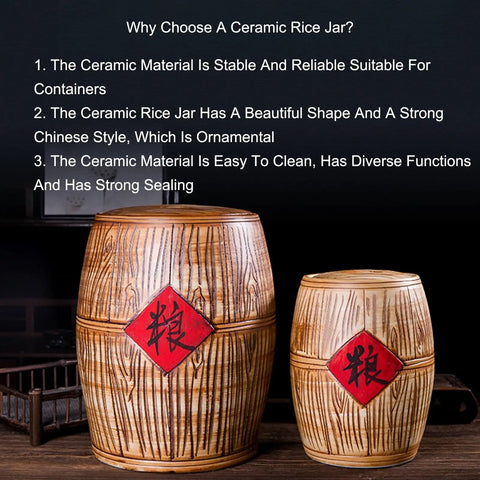 Next Level Ceramic Rice Jar With Secure Silicone Seal Big Kitchen Grain Storage Container For Bulk Coffee Beans Cereal Snack Pantry Bin in decorative design.