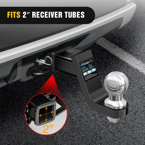 Heavy Duty Trailer Hitch Ball Mount With 2 Inch Ball And 5/8 Inch Hitch Pin Clip For 2 Inch Receiver, attached to vehicle