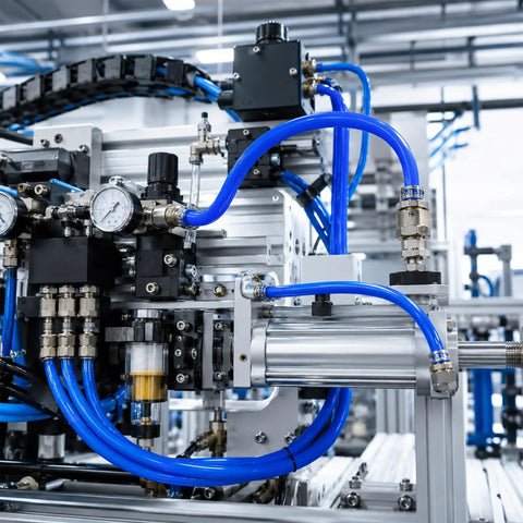Heavy Duty 5/8 Inch Silicone Heater Hose 16 Foot Long High Temp Reinforced Radiator Line connected to industrial machinery.