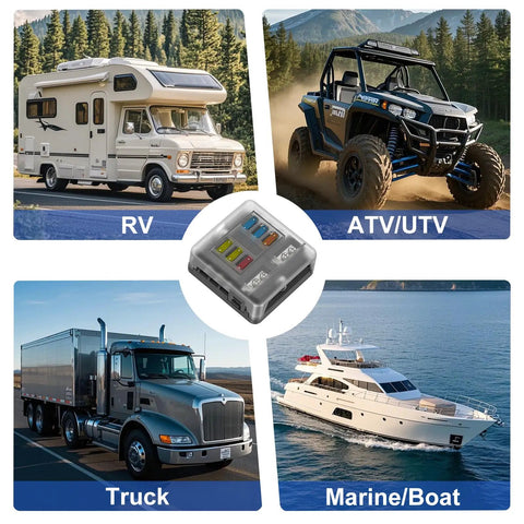 Six Way Fuse Block Panel For 12V And 24V DC Systems With LED Indicator for RV, ATV/UTV, Truck, Marine applications
