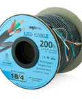 200 Ft 18 AWG Low Voltage LED Cable With 4 Conductors, Black In-Wall RGB Wire, UL Listed Class 2, Pure Oxygen-Free Copper reel
