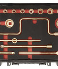 Rigged Out 17 Piece Half Inch Square Drive Socket Set Crafted From DropForged Beryllium Copper For Badass Zero Spark Action And Ultimate Job Site Flex With Ratchet Extensions And Hard Case inside a toolbox.