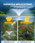 1 HP Pond Fountain Pump With Timer And 15000 GPH Flow, irrigation connector and aeration nozzle with dual spray patterns