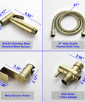 Handheld Bidet Sprayer For Toilet In SUS304 Stainless Steel Brushed Gold Kit With 47 Inch Hose Brass Seven Eighth Inch T Valve