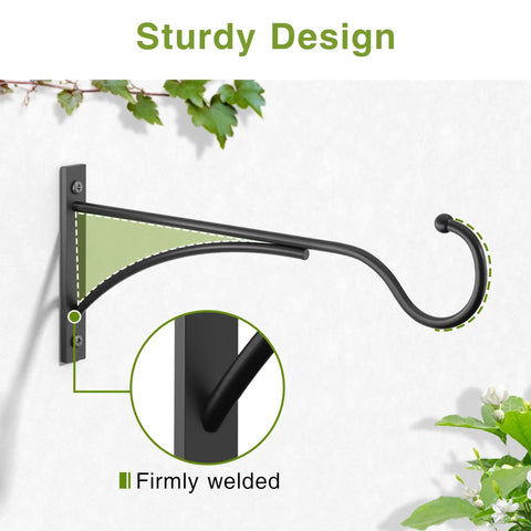 Built Tough 11 Inch Plant Hanger Hooks 2 Pack Heavy Duty Metal Wall Mount Brackets For Hanging Baskets Bird Feeders Wind Chimes And Lanterns Matte Black Backyard Ready Kit