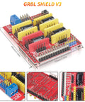 CNC Shield V3 Expansion Board With GRBL Controller Support And Solid DRV8825 Stepper Drivers For Easy No Sweat 3D Printing And Engraving Upgrades Right Now, close-up view of stepper drivers and pins.