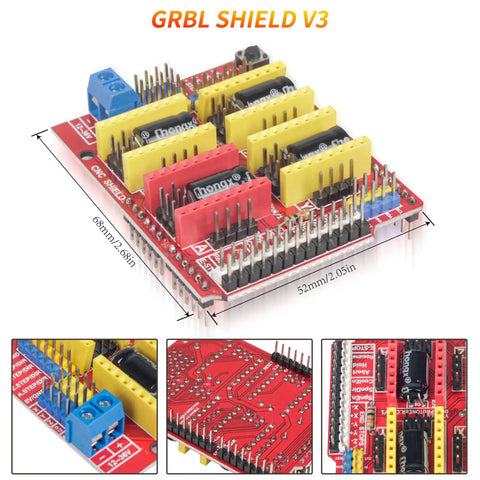 CNC Shield V3 Expansion Board With GRBL Controller Support And Solid DRV8825 Stepper Drivers For Easy No Sweat 3D Printing And Engraving Upgrades Right Now, close-up view of stepper drivers and pins.