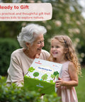 Grandmother and child holding Kid-Friendly Garden Tool Set For STEM Fun With Tote Bag, smiling in a garden.