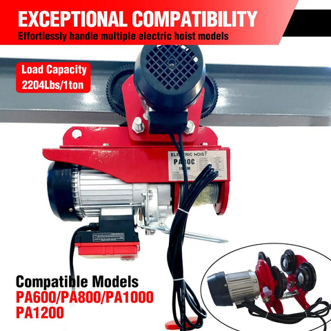 Heavy Duty Electric Trolley For Power Hoist 2200LBS Capacity Fits Two Point Six Eight Inch I Beam Push Geared Overhead Crane Wheel System For PA200 To PA1000 Hoists Great For Gantry Cranes And Warehouses mounted on I-beam