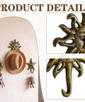 Three Pack Vintage Cast Iron Wall Hooks In Dark Gold Antique Finish Featuring Sun Moon Star Celestial Shapes With Included Screws