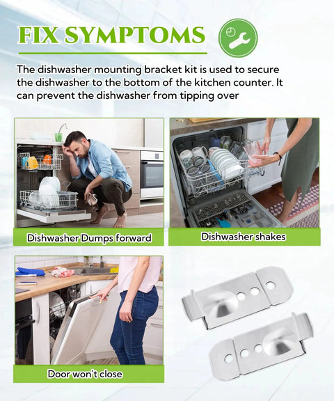 Rock Solid 4 Pack DD98-01051C Dishwasher Installation Bracket Kit For Samsung DW80M shown preventing dishwasher tipping.