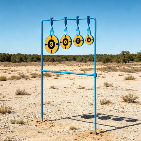 Beefy 3/8 Inch Auto Reset Spinner Target For Centerfire Handguns Up To.44 Magnum Outdoor Steel Target, yellow, desert setting