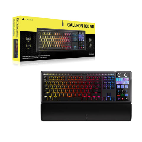 Black Galleon 100 RGB Mechanical Wired Gaming Keyboard With Insane Tactile Feedback And Built In Elgato Stream Deck Integration, shown with packaging.