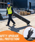Man with safety vest transporting Heavy Duty Electric PVC Pipe Heater Bender For 1/2 To 4 Inch Conduit on a job site.