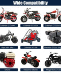 Wide compatibility chart showing vehicles and engines compatible with Stage 2 Beefed Up PWK 24mm Carburetor Kit With Exhaust Muffler