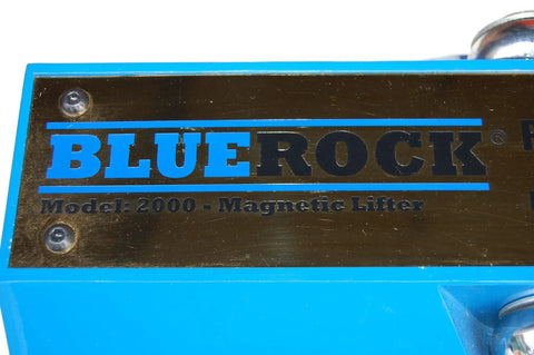Top Shelf 2000Kg Magnetic Lifter Four Thousand Four Hundred Pound Steel Grabber Hoist Model 2000 metal sign on blue background.
