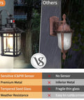 Comparison of Motion Sensor Outdoor Wall Lights With Dusk To Dawn Sensor, Matte Black Exterior Lanterns vs inferior model