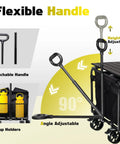 Flexible handle and cup holders on Heavy Duty Collapsible Wagon Cart Built Tough With Fold Out Table 500 Lb Capacity 230L Large Wagon