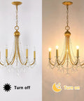 Farmhouse Crystal Chandelier For Living Room And Dining Area, Rustic Industrial Pendant Light With Five Candle Style Arms