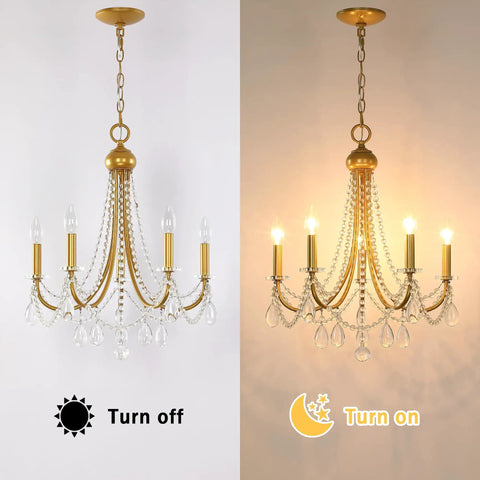 Farmhouse Crystal Chandelier For Living Room And Dining Area, Rustic Industrial Pendant Light With Five Candle Style Arms
