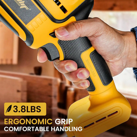 Close-up of ergonomic grip on Brushless Reciprocating Saw Cordless 20V Max Compatible Tool Only 3000 SPM One-Handed Sawzall
