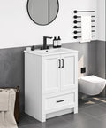 Instant Upgraded Vibes With This 24 Inch Bathroom Vanity Featuring A Built In Ceramic Sink Two Smooth Doors And One Spacious Drawer For Hassle Free Storage Modern White Cabinetry, showcasing a modern design with clean lines.