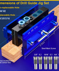 Steady Self Centering Dowel Jig Kit For Straight Holes And Biscuit Joinery Adjustable Width Drilling Guide For Power Tools Includes 6 Steel Bushings Pro Grade Woodworking Jig For Precise Holes