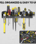 Wall Mount Tool Storage Rack With 51 Tool Holes For Screwdrivers, Wrenches, Pliers And More, Space Saving Utility Shelf in use