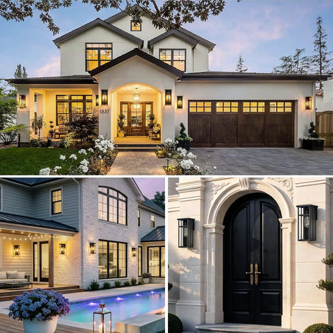Modern Cross Frame Outdoor Wall Light Fixtures boasting Matte Black Frames & Clear Glass, perfect for stellar exterior vibes.