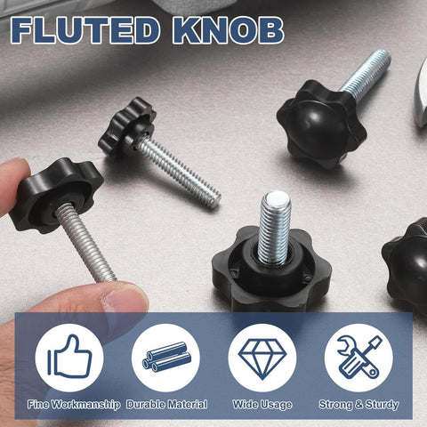 Two Pack 5/16-18 Star Knobs With 3.7 Inch Threaded Stud Plastic Male Clamping Knobs For Hand Tightening Replacement On Industrial Furniture Tools Jigs And Clamps Black Heavy Duty Grip