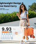 Woman carrying 29.3 Inch Collapsible Wagon Cart With 150L Capacity And 260 Lb Load, Portable Folding Rolling Cart in orange