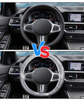 Comparison of a car steering wheel with and without 100 Pack Disposable Steering Wheel Covers With Elastic Fit For Cars