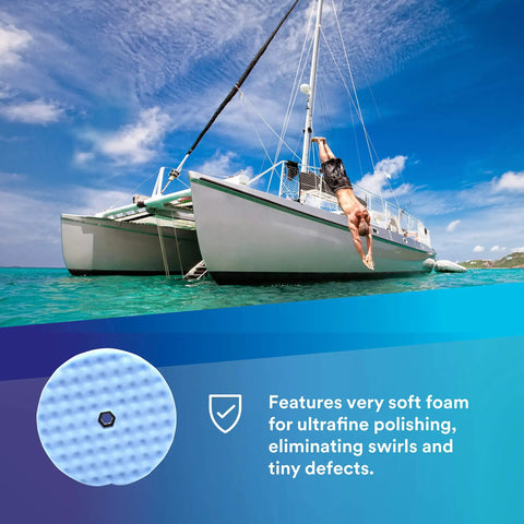 Perfect It Ultrafine Foam Polishing Pad Double Sided 8 Inches Blue for swirl removal and high gloss finish usage illustration