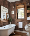 Bathroom with Dark Walnut Wood Peel And Stick Wallpaper Roll 590 Inch Long Seventeen Point Seven Inch Wide Self Adhesive Plank Grain