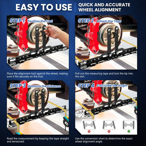 Quick Snap Knockdown Wheel Alignment Kit With Removable Toe Plates And Center Bar Includes Two Measuring Tapes For Diy Front End Camber And Toe Adjustment No Sweat Backyard Shop Matte Black