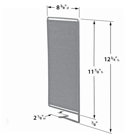 Set Of 2 Shelf Dividers For Closet Organization And Linen Storage Easy Slide Towel And Linen Dividers Space Saving Linen Closet Organizer Keeps Pants And Towels Neat Platinum Finish with dimensions shown for one divider