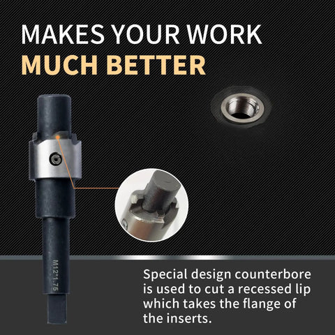 M12X1.75 Thread Repair Kit With Stainless Steel Inserts Drill Tap Counterbore And Install Driver 10 Pcs, tool close-up