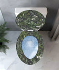 Elongated Resin Toilet Seat for Bathroom with floral design, top view, suitable for standard toilet sizes.