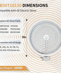 Top view of a 12-inch dual radiant surface element replacement for electric stoves, compatible with GE models, showing dimensions.