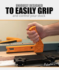 Hand using 2 In 1 Safety-V Push Sticks For Table Saw, Band Saw, Jointer And Router Table Dual Mode V-Style And Notched Push Stick