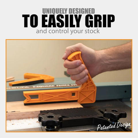 Hand using 2 In 1 Safety-V Push Sticks For Table Saw, Band Saw, Jointer And Router Table Dual Mode V-Style And Notched Push Stick