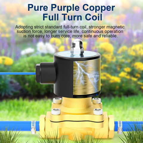 Beefy Three Quarter Inch Brass Electric Solenoid Valve 24V DC Normally Closed For Water, Air, And Diesel Irrigation Garden